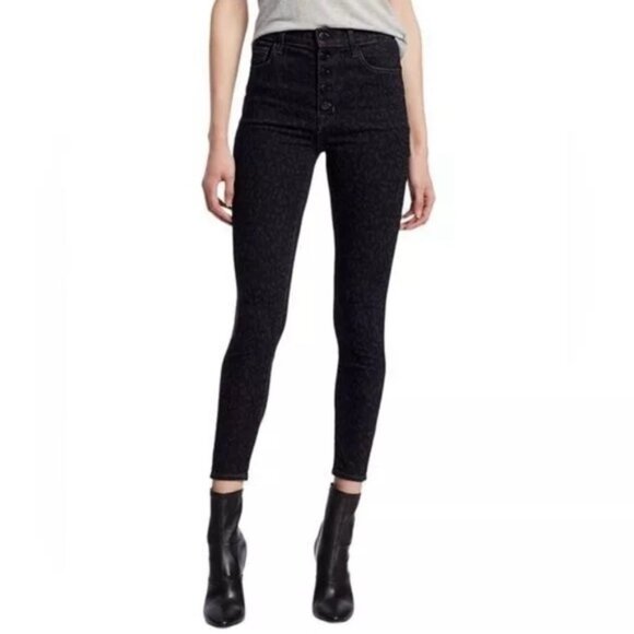 NWT J BRAND Lillie Black Leopard Button Fly Print High Rise Crop‎ Skinny Jeans - Picture 3 of 15